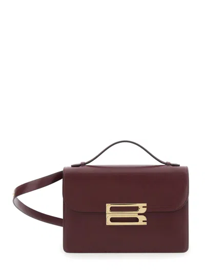 Victoria Beckham 'dorian' Bordeaux Shoulder Bag With Adjustable And Removable Shoulder Strap And Log