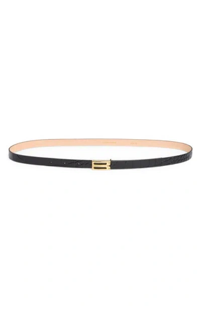 Victoria Beckham Dorian Croc Embossed Leather Belt In Black