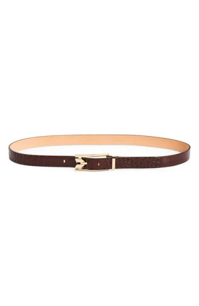 Victoria Beckham Dorian Croc Embossed Leather Belt In Brown
