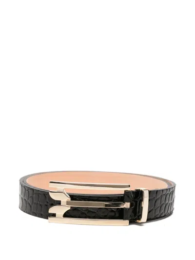 Victoria Beckham Dorian Croc-embossed Belt In Black