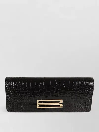 Victoria Beckham Dorian Crocodile Texture Rectangular Clutch Bag
