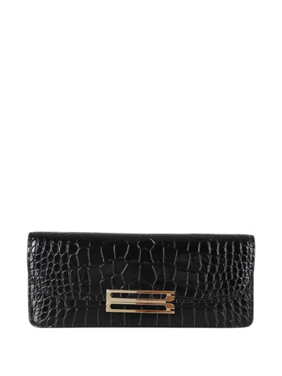 Victoria Beckham Dorian Crocodile-effect Clutch Bag In Black