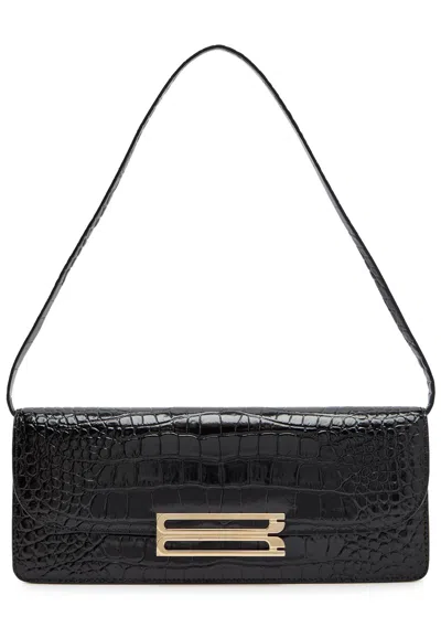 Victoria Beckham Dorian East-west Crocodile-effect Leather Clutch In Blue