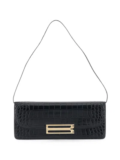 Victoria Beckham Dorian East-west Crocodile-effect Leather Clutch In Blue