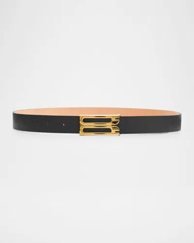 Victoria Beckham Dorian Frame Belt In Croc-embossed Leather In Gray