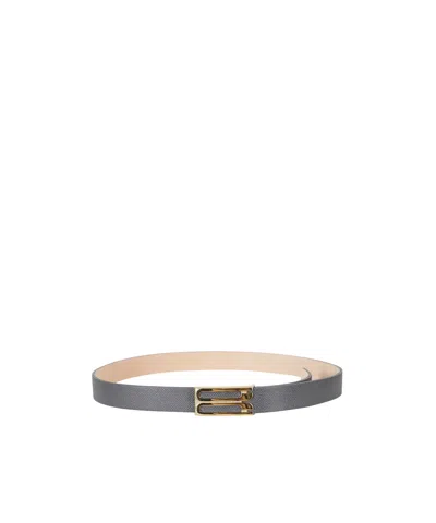 Victoria Beckham Logo-buckle Grained Leather Belt In Gray