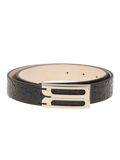 Victoria Beckham Dorian Frame Textured Calf Leather Geometric Buckle Belt In Black