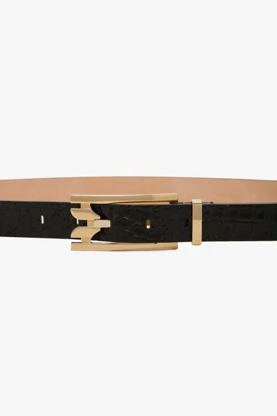 Victoria Beckham Dorian Pin Buckle Belt In Croc In Black