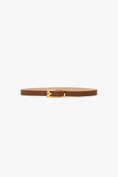 Victoria Beckham Dorian Pin Buckle Belt In Dark Tan Smooth Leather In Brown