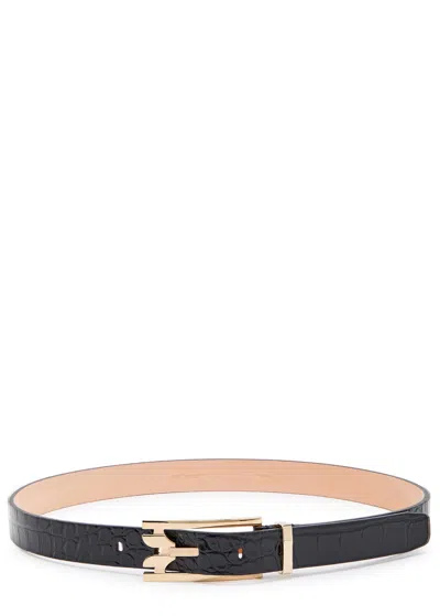 Victoria Beckham Dorian Pin Buckle Crocodile-effect Leather Belt In Black