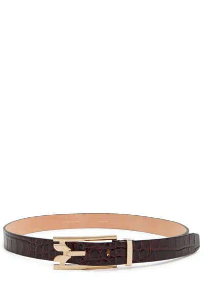 Victoria Beckham Dorian Pin Buckle Crocodile-effect Leather Belt In Brown