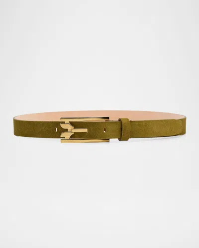 Victoria Beckham Dorian Pin-buckle Suede Belt In Green