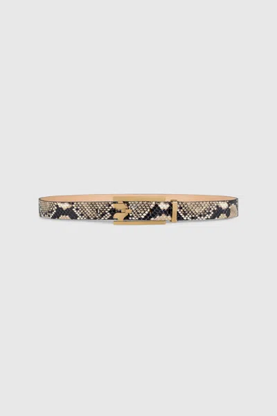 Victoria Beckham Dorian Pin-buckle Belt 25mm Snake Print Leather In Neutral