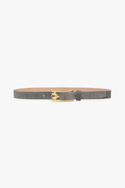 Victoria Beckham Dorian Pin-buckle Belt In Pebble Grey Suede In Gray