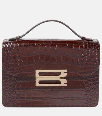 Victoria Beckham Dorian Small Crocodile-effect Leather Top Handle Bag In Dark Brown