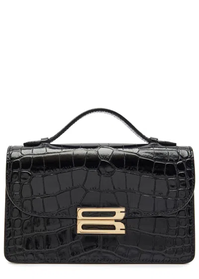 Victoria Beckham Dorian Small Crocodile-effect Patent Leather Top Handle Bag In Black