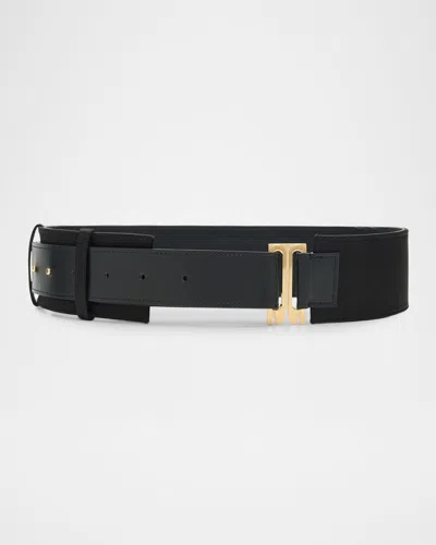 Victoria Beckham Dorian Wide Leather Tuxedo Belt In Black