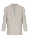 Victoria Beckham Light Grey Double-breasted Blazer With Notched Lapels In Gray