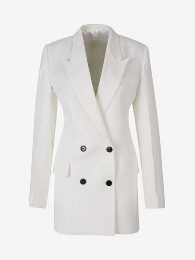 Victoria Beckham Double-breasted Wool Gabardine Jacket Dress In White