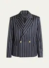 Victoria Beckham Double-breasted Cropped Blazer Jacket In Midnight/white