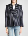 Victoria Beckham Double-breasted Cropped Blazer Jacket In Midnight/white