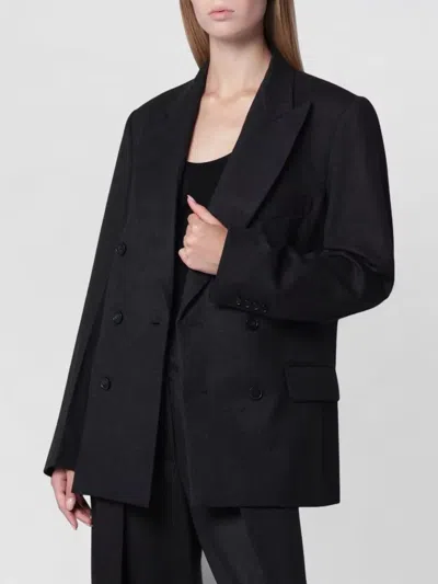 Victoria Beckham Double Breasted Jacket Notch Lapels Buttoned Cuffs In Black