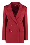 Victoria Beckham Double-breasted Wool Blazer With Structured Shoulders In Red