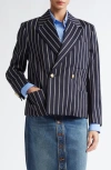 Victoria Beckham Double-breasted Cropped Blazer Jacket In Midnight/ White