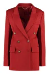 Victoria Beckham Double-breasted Wool Blazer With Structured Shoulders In Red