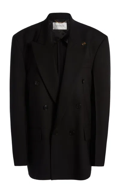 Victoria Beckham Double Breasted Wool Blend Blazer In Black