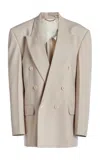 Victoria Beckham Double Breasted Wool Blend Blazer In Taupe