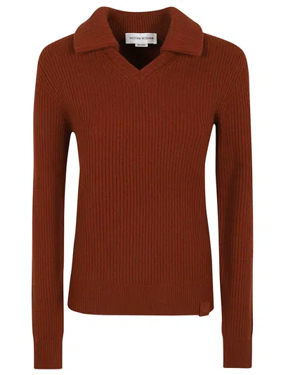 Victoria Beckham Cashmere Double-collared Sweater In Brown