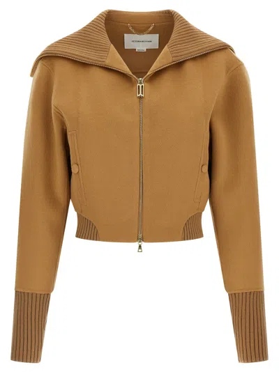 Victoria Beckham Double Faced Bomber Jacket In Brown