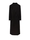 Victoria Beckham Brown Double-breasted Coat In Wool And Cashmere In Black
