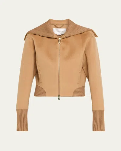 Victoria Beckham Double Faced Wool-cashmere Bomber Jacket In Brown