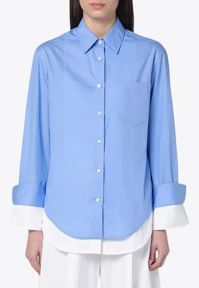 Victoria Beckham Double-layer Cotton Poplin Shirt In Blue