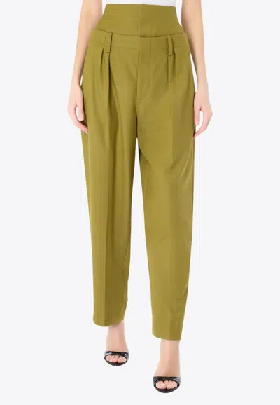 Victoria Beckham Double-waist Straight-leg Pants In Green