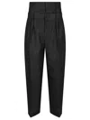 Victoria Beckham Double Waistband Pleated Wool Blend Pants In Black Ivory
