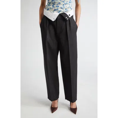 Victoria Beckham Double Waistband Pleated Wool Blend Pants In Black