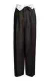 Victoria Beckham Double-waistband Wool Wide-leg Pants In Black,white