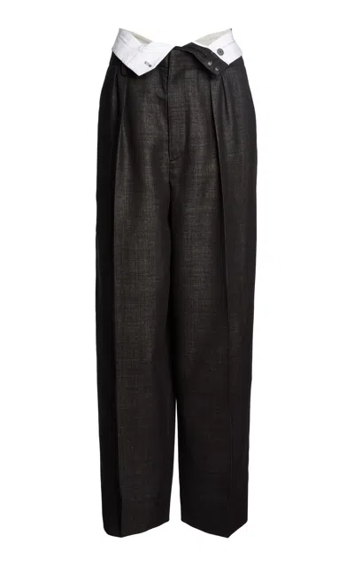 Victoria Beckham Double-waistband Wool Wide-leg Pants In Black,white
