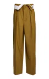 Victoria Beckham Double-waistband Wool Wide-leg Pants In Olive
