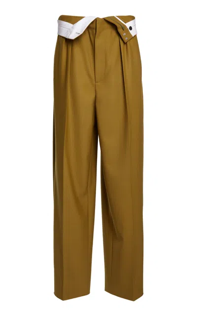 Victoria Beckham Double-waistband Wool Wide-leg Pants In Olive