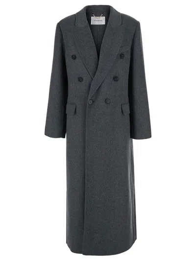 Victoria Beckham Long Coat Double Face Button Lapel Belt In Black