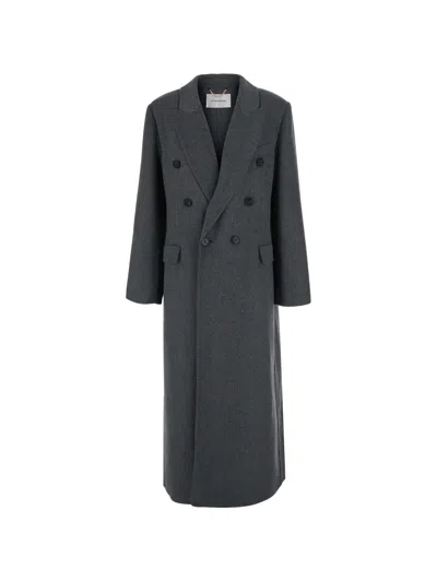 Victoria Beckham Womens Dark Grey Melange Double-breasted Wool-blend Long Coat In Gray