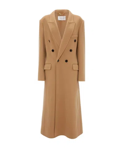 Victoria Beckham Womens Camel Double Faced Peak-lapels Wool And Cashmere Coat In Brown