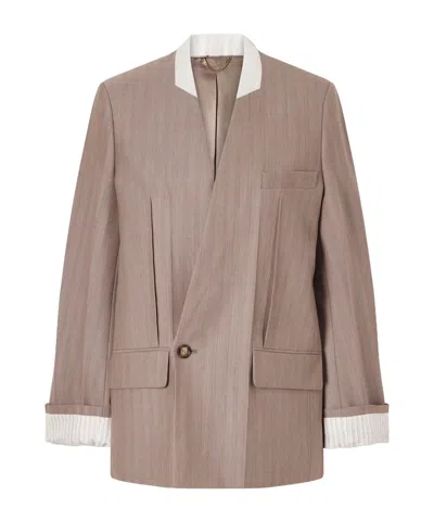 Victoria Beckham Double-breasted Striped Wool Blazer In Brown