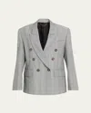 Victoria Beckham Womens Blue Grey Multi Tailored Double-breasted Wool Jacket In Gray