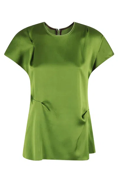 Victoria Beckham Draped Pleated Detail Top In Algae In Multi