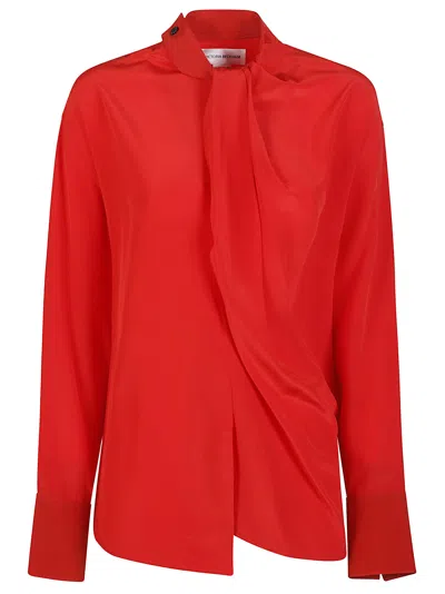 Victoria Beckham Drape Detail Red Silk Blouse